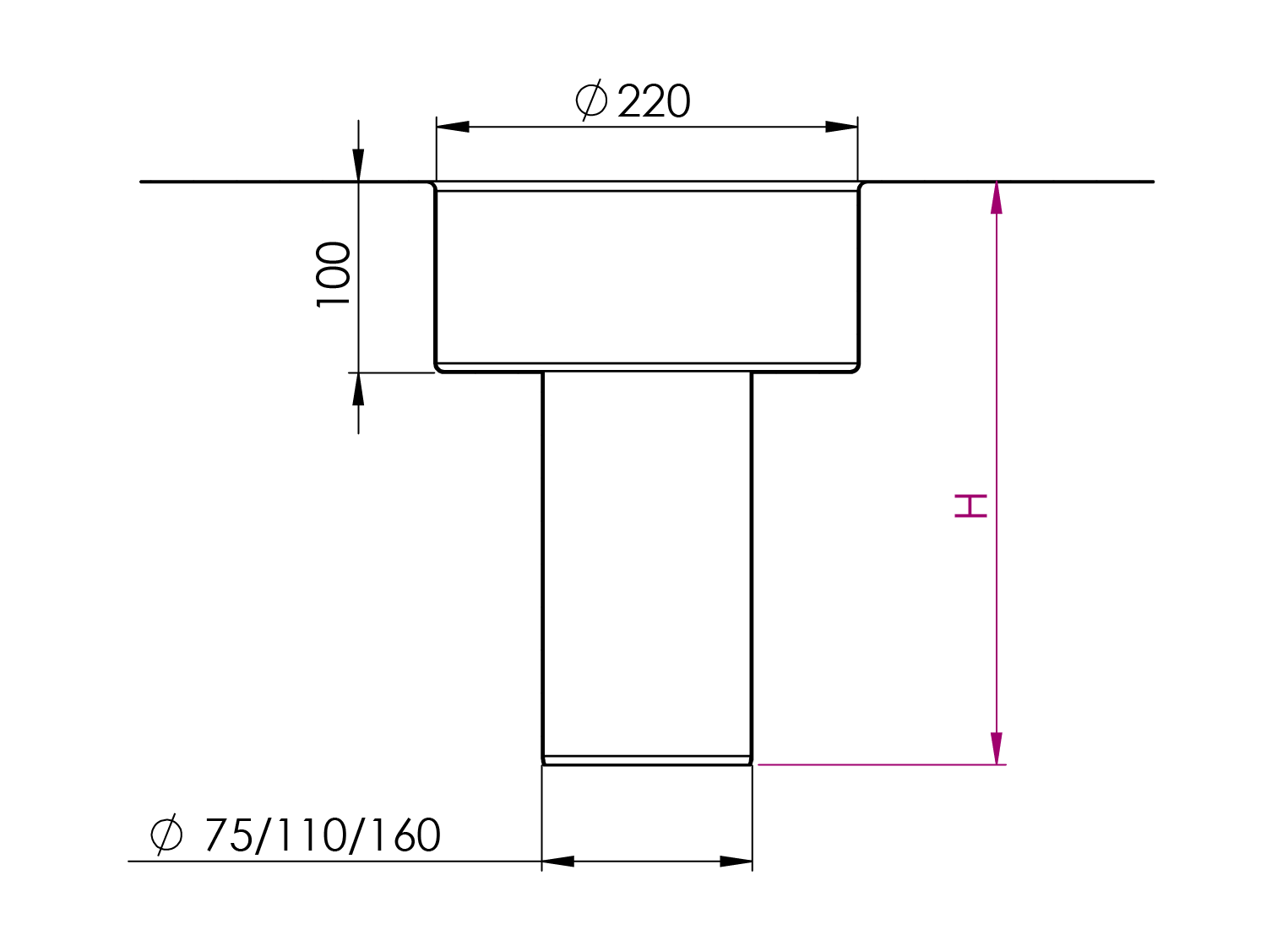 Inverted structure drain KK dimensions