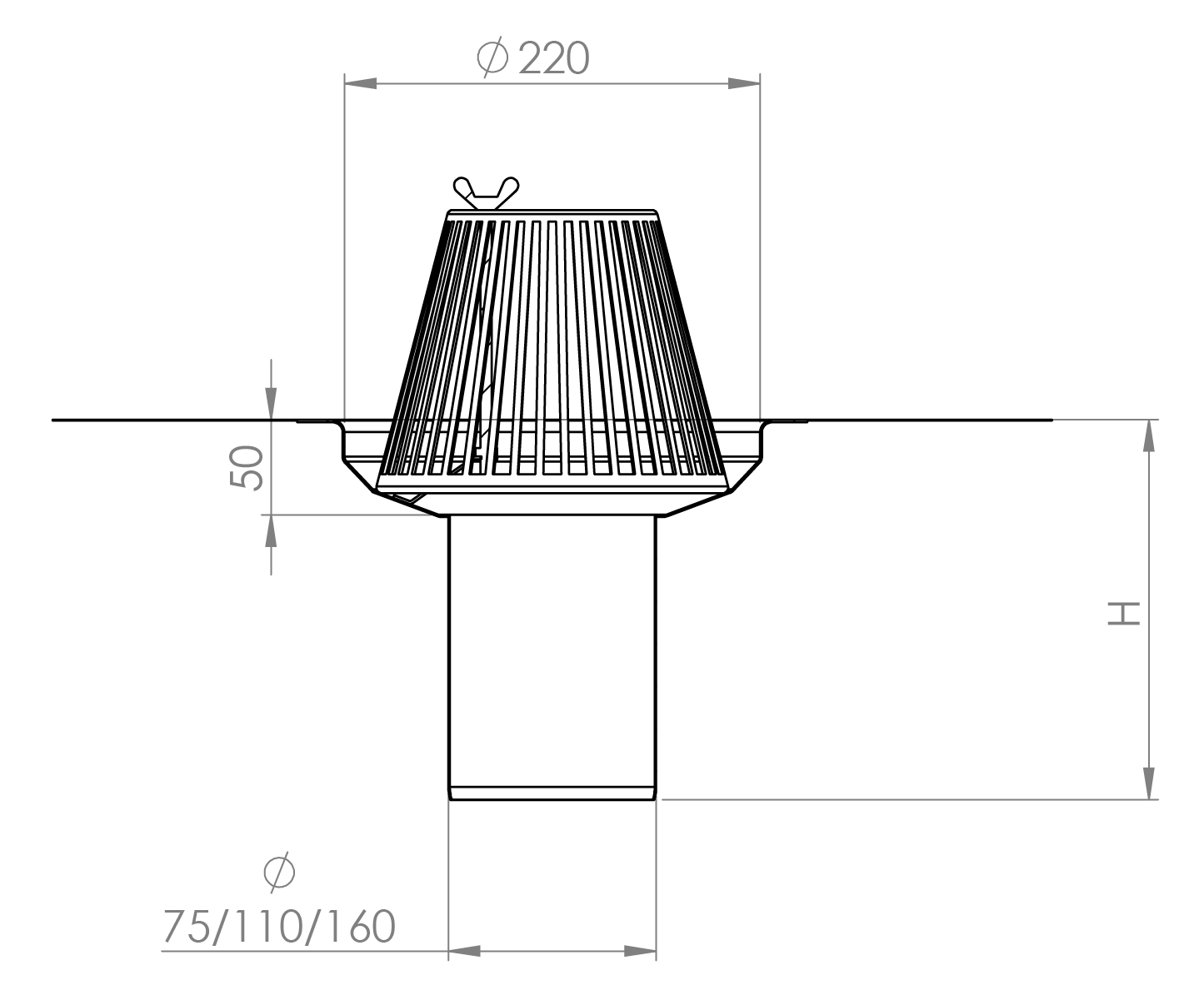 Roof drain A dimensions