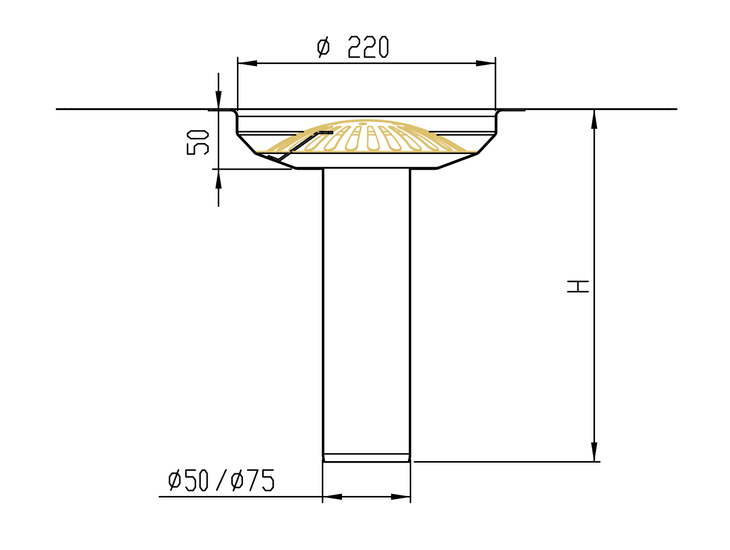 Roof drain B dimensions