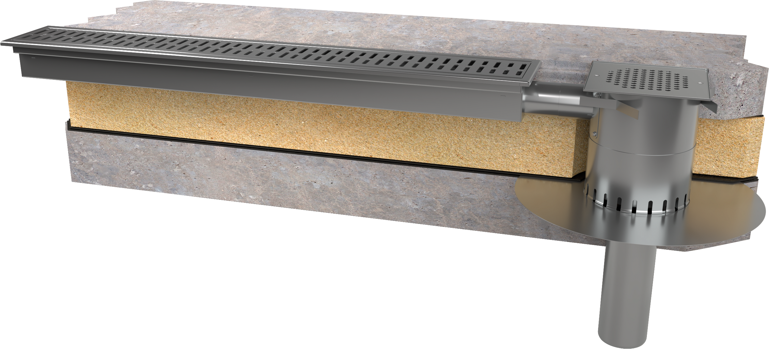 DryLine® Flex linjakuivatuskouru ja käännetyn rakenteen kaivo